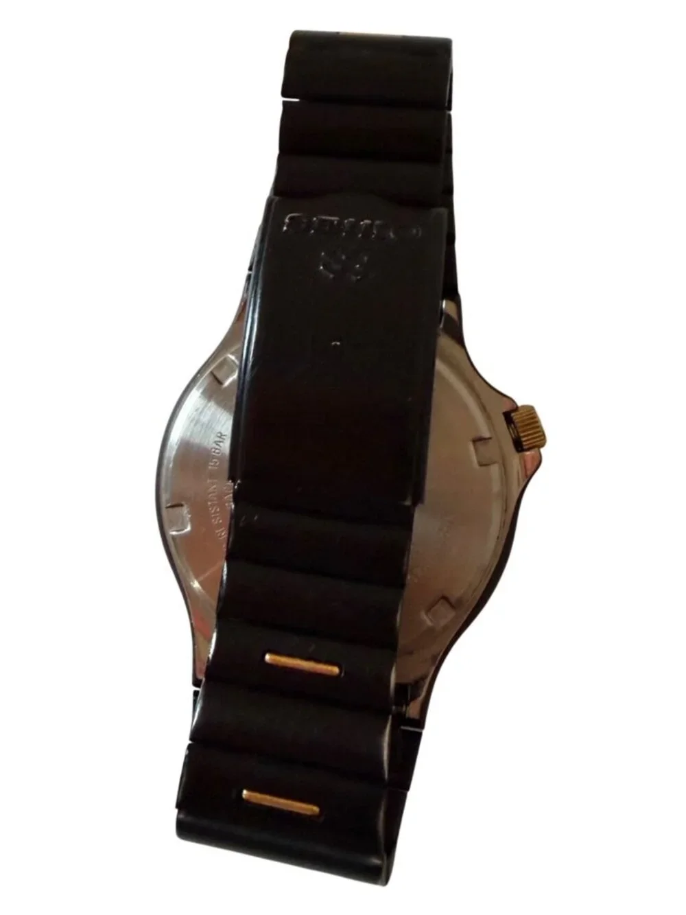 Vintage Seiko Sports 150 Quartz 5H25-7D60 Black Gold Day Date Japan Watch